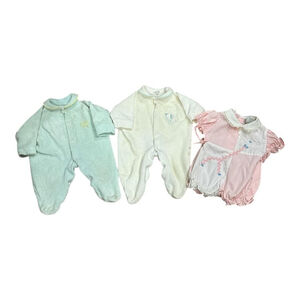 Vintage Snugabye Tiny Tots Baby Romper Sleeper 3 Piece Lot 0-3M Pastel 80s 90s